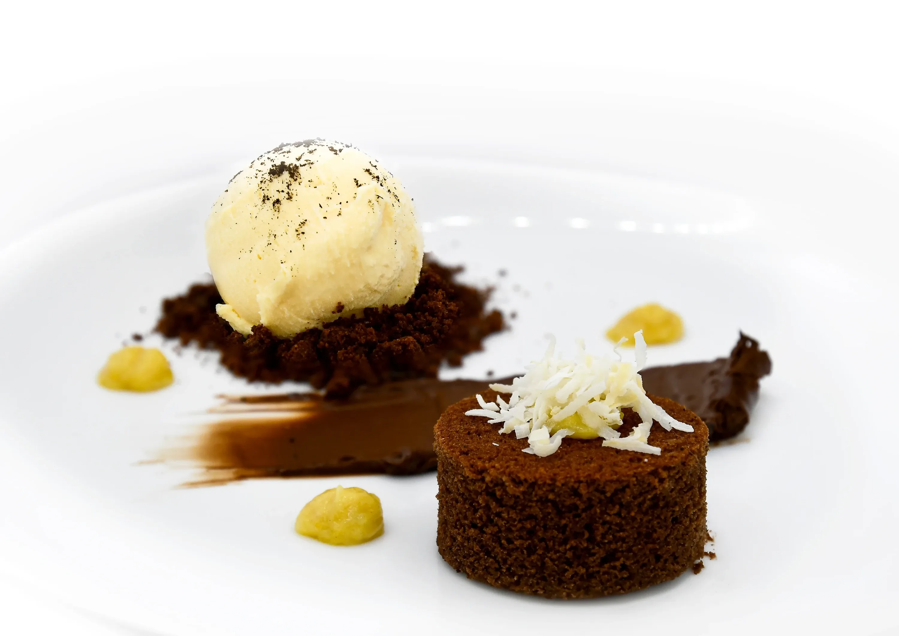 Chocolate Dessert with Banana-Mango Sauce